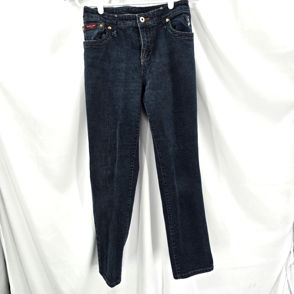 Vtg Baby Phat Jeans Women Sz 13 28x30 Gold Cat‎ Plate Silver Logo Slim Straight.